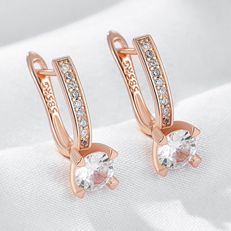 Luxury  Rose Gold Color Dangle Earrings For Women Shiny Big Natural Zircon Accessories Bridal Wedding Fine Jewelry