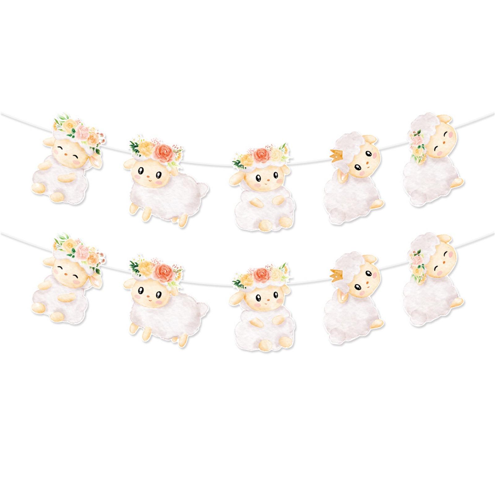 Lamb Themed Birthday Party Decoration Banner, Cute Sheep Birthday Scene Decoration Banner one size