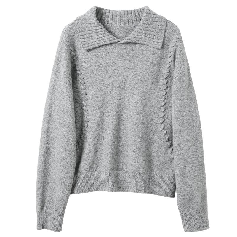 Sanciai Women's Loose Fit Pullover Knit Sweater with Turn-down Collar