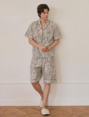 [LUNALUZ STUDIO] Men's Model Cotton Short Sleeve Collar Two-piece Pajamas [Shipped from Korea] 100% Authentic