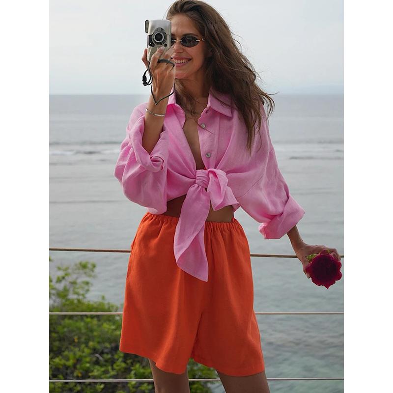 Autumn Fashion Loose Women's Shirts Long Sleeve Lapel Oversize Female Blouses Elegant Cotton Linen Lady Shirts