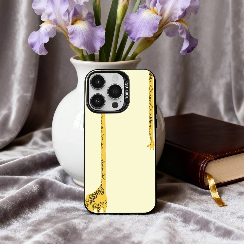 Towering Giraffe Art Phone Case For iPhone17,16,15,14,13,12,11 Plus,Pro Max Black Candy silver phone case