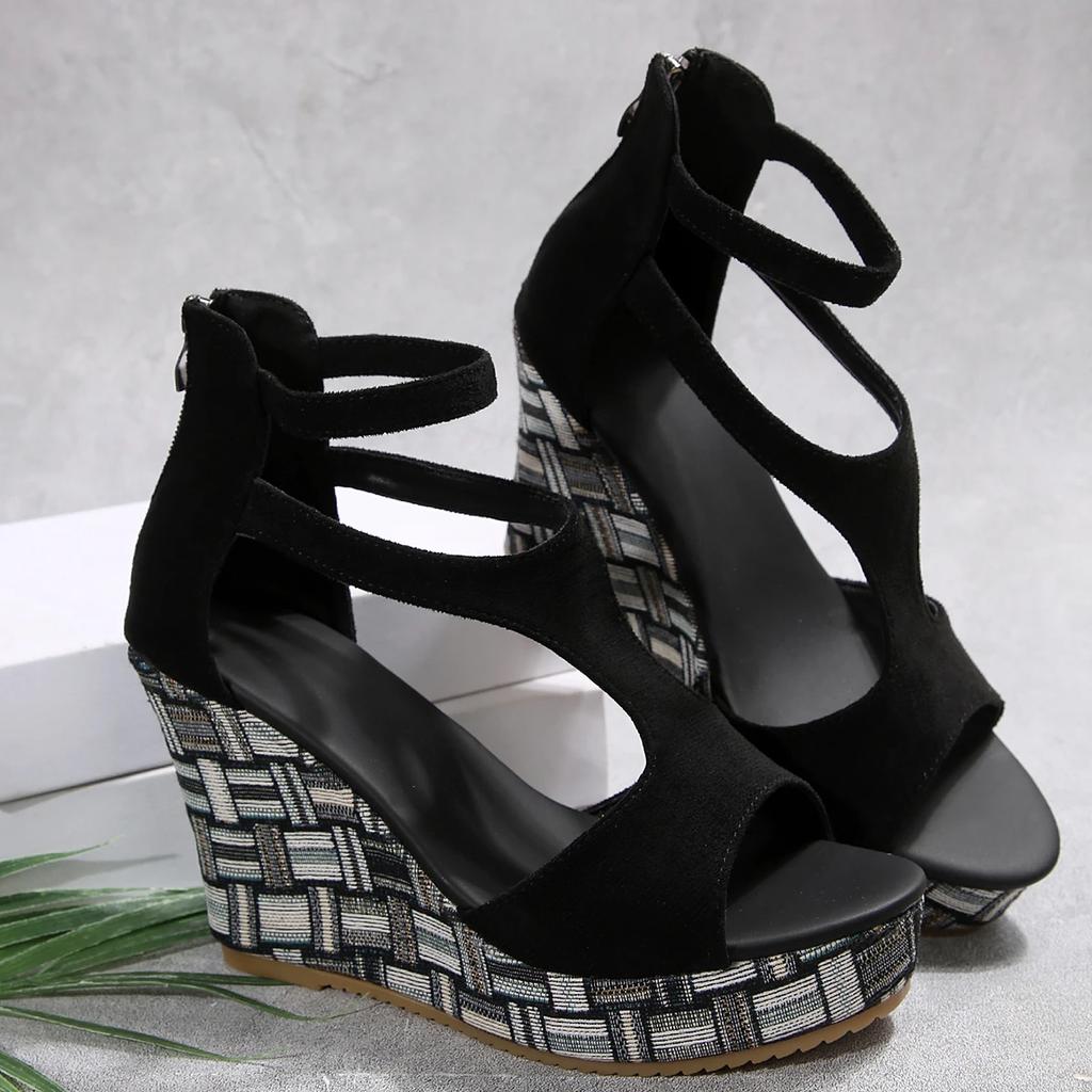 2025 Summer Wedge-shaped Women's Thick-soled Heels Sandals Open Toe High Heels Large Size Comfortable Platform Women's Shoes
