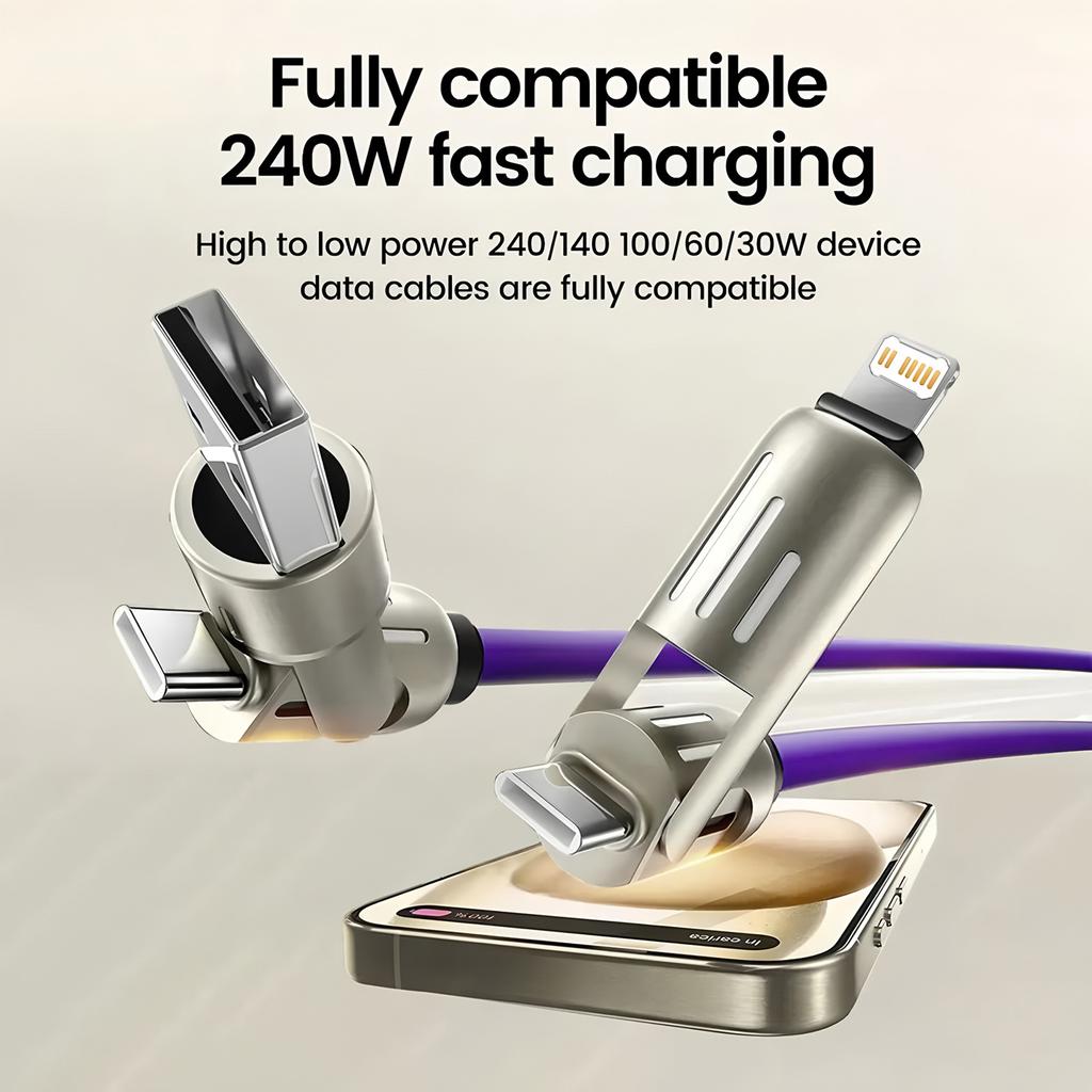 4-in-1 240W USB Typ C Silikon Schnellladekabel, Für iPhone Huawei Samsung Xiaomi Langlebiges Typ-C zu USB A Kabel