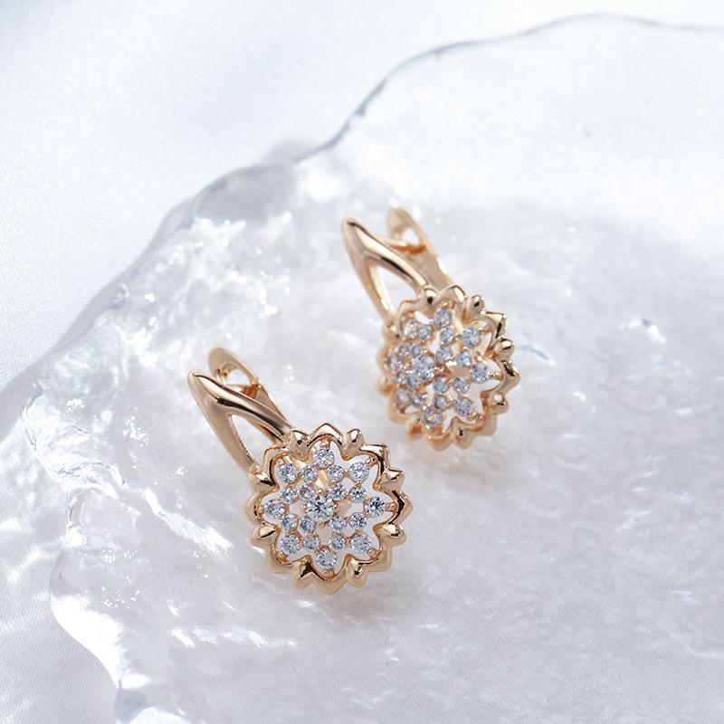 New  Rose Gold Color Sexy Drop Earrings Unusual Flower Natural Zircon Women'S Earrings Party Girls Exaggerated Jewelry