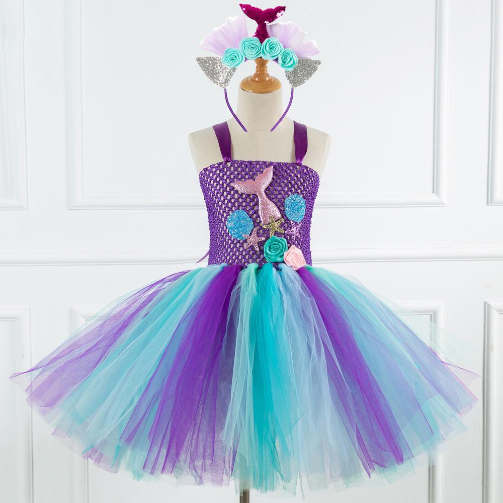 Mermaid Girl Tutu Dress with Headwear - Mesh Princess Dress for Cosplay and Stage Performances
