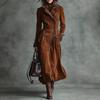 Women's Western-Style Suede Plush Lapel Trench Coat for Autumn/Winter