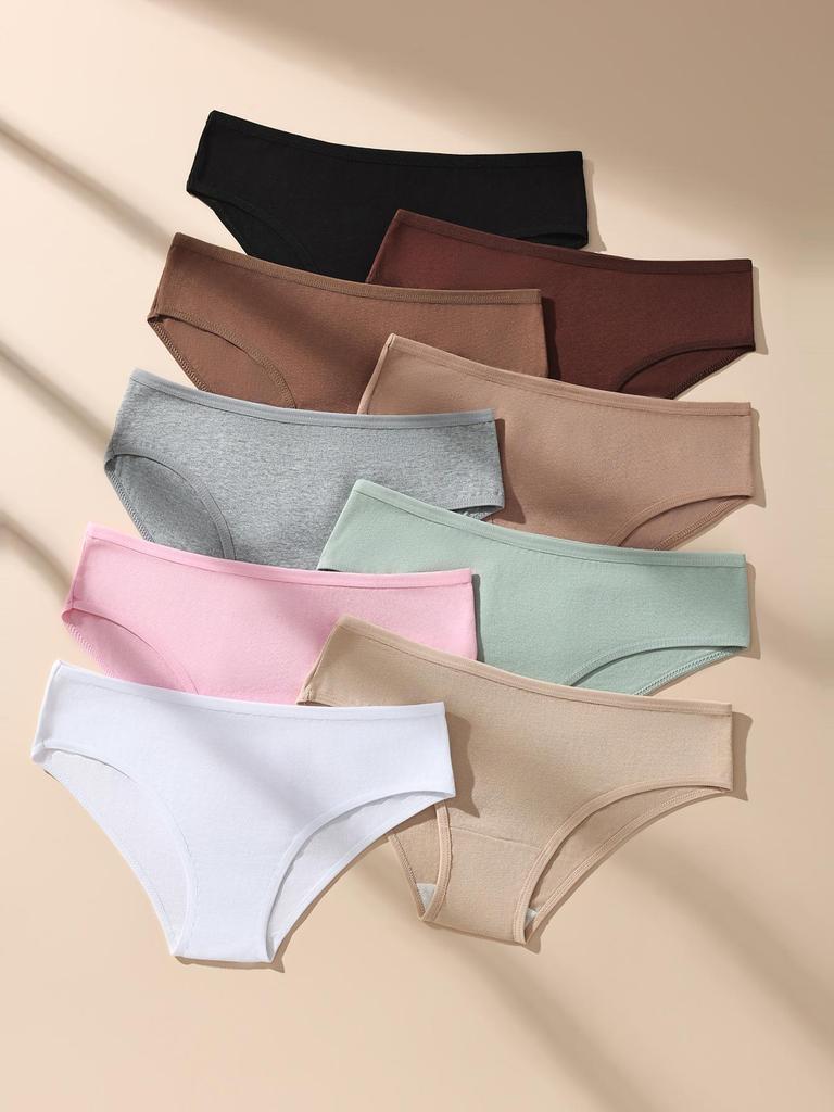 9Pcs/Set Women Panties Low-Rise Underwear Sexy Ladies Briefs Female Soft Cotton Lingerie Solid Colors Underpants Plus Size S-3XL