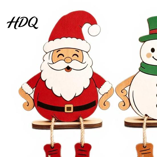 Tiered Tray Christmas Decor 3Pcs 2D Wooden Hanging Ornaments Cartoon Santa Snowman Tree Figurines Indoor Seasonal Table with Leg Design Holiday