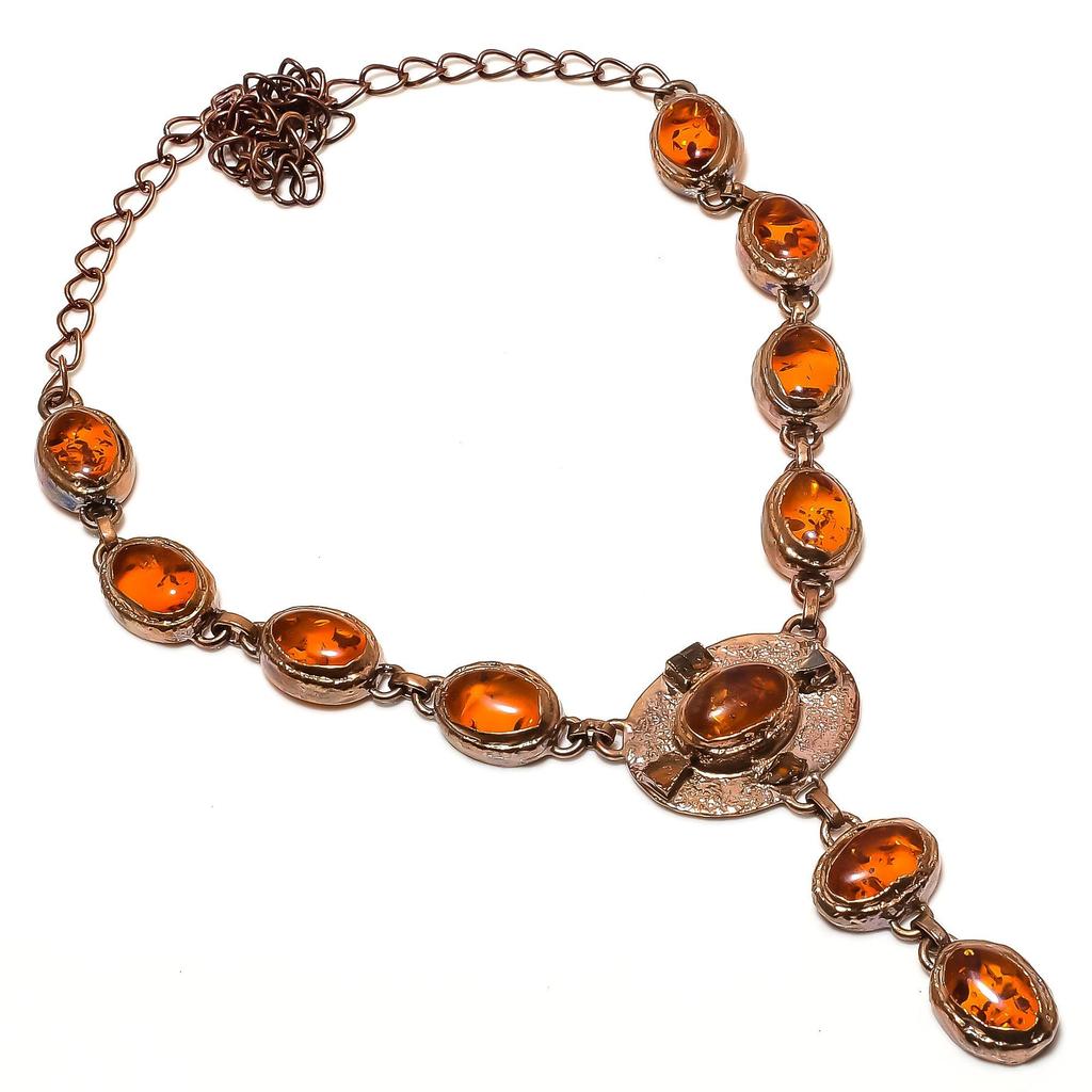 Halsband av baltisk bärnsten, Elektroformade smycken i koppar, Ädelstenshalsband, Gåva till henne Handgjorda nätta smycken