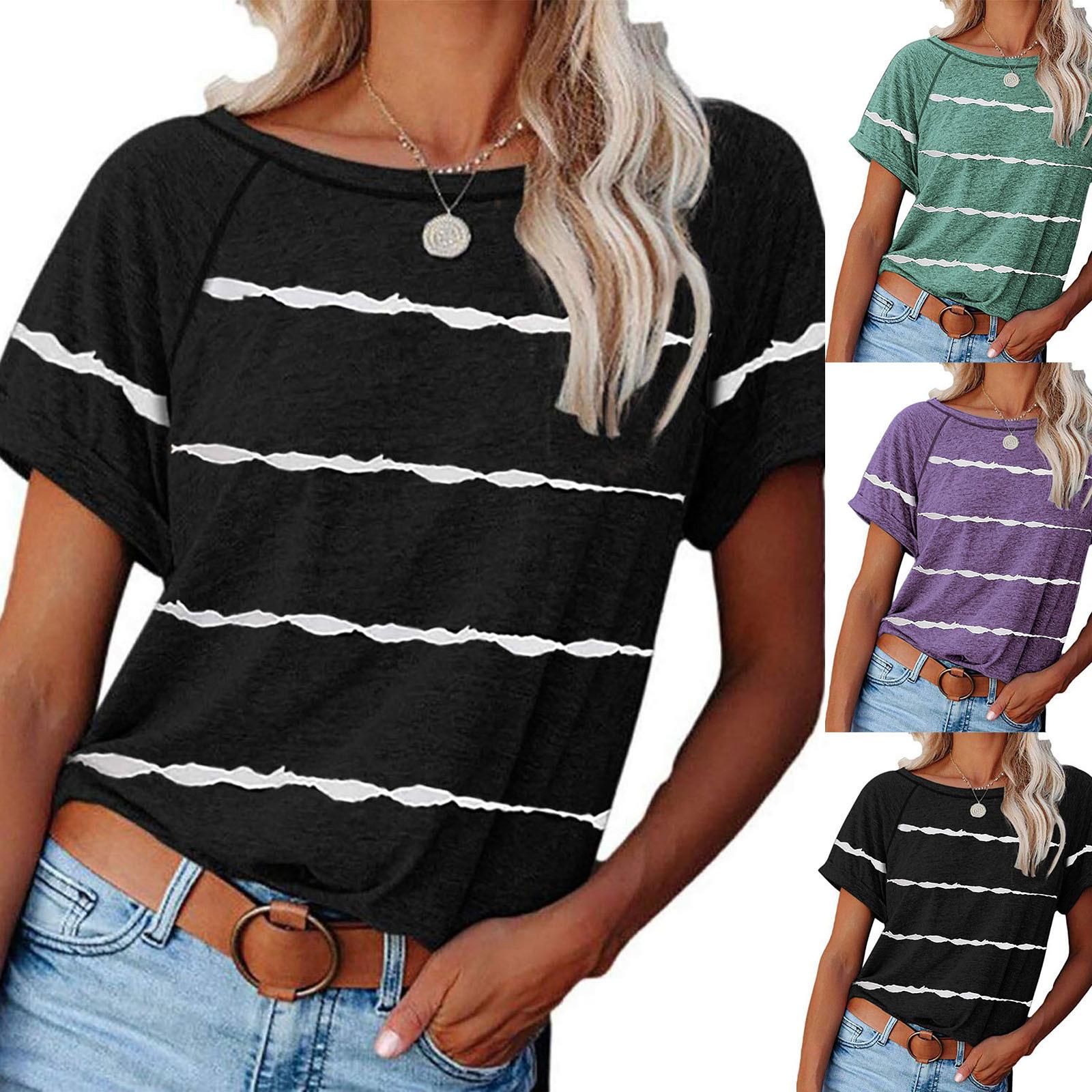 

Женские рубашки с коротким рукавом и футболки с круглым вырезом реглан, повседневные свободные топы