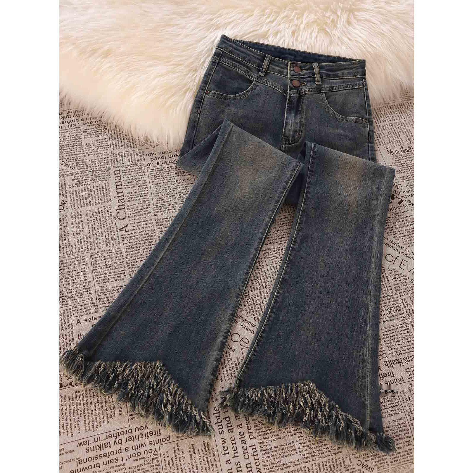 Women s High Waist Velvet Flare Jeans with Retro Fringed Hem and Slimming Bootcut (2025 Edition) S (80-95 kg)
