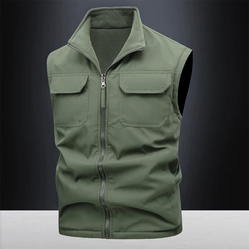 Direct sales M-8XL large size men's outdoor fishing tooling casual double-sided vest young and middle-aged stand-up collar