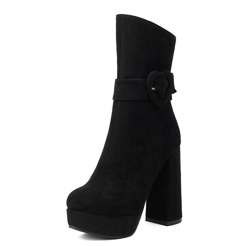 

Женские ботильоны из флока и замши с круглым носком, на блочном высоком каблуке, на платформе, на каблуке-рюмочке, с пряжкой, больших размеров 43 44 Bota 38