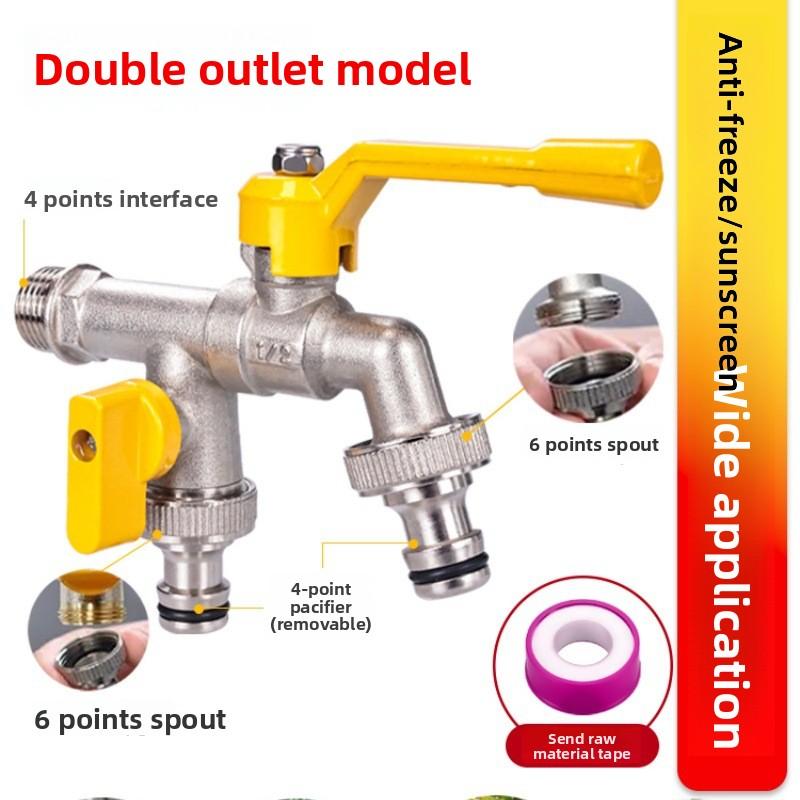 1/2'' Brass Tap Faucet Adapter IBC Water Tank Connector 2-Way 1-Way Garden Hose Joint Irrigation Replacement Fitting Ball Valve