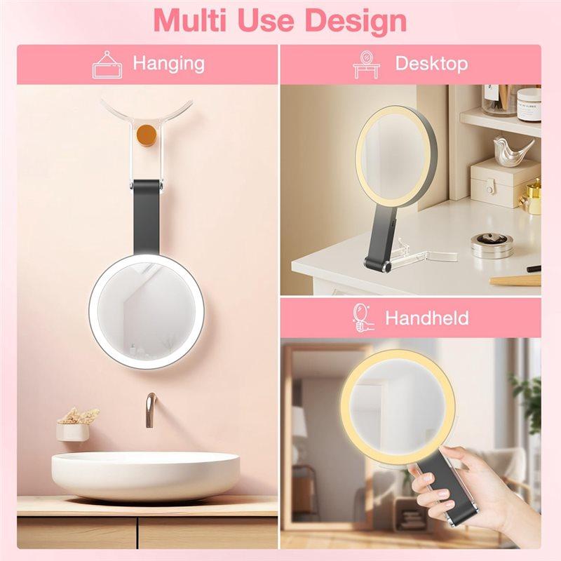 ABWR-Doppelvergrößerung 10X LED Kosmetikspiegel, Tragbar, Wiederaufladbar Mit 3 Farbbeleuchtung