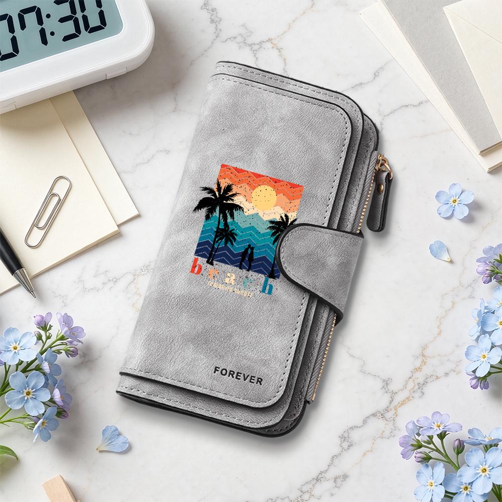Vintage Beach Pattern Wallet Casual Multi Card Holders Purse Portable Daily Use Clutch Bag