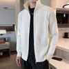 Men Sweater Coat Zipper Closure Knit Elastic Long Sleeves Stand Collar Outerwear Pure Color Casual Cardigan Daily Wear School Mid Length Jacket