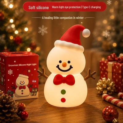 Snowman Silicone Night Light: Rechargeable Bedside Atmosphere Lamp & Festive Desktop Ornament, Perfect for Christmas and Birthday Gifts