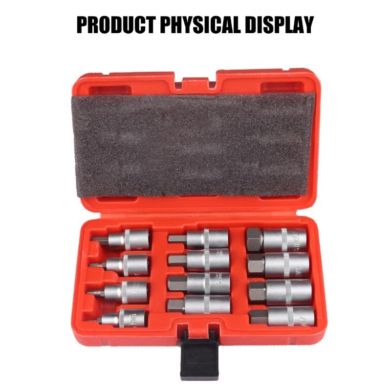 12Pcs 1/2inch Drives Impact Hexagon Bit Socket Wrenches Set Hexagon Wrenches Socket Hexagon Key Socket Set with Storage Case
