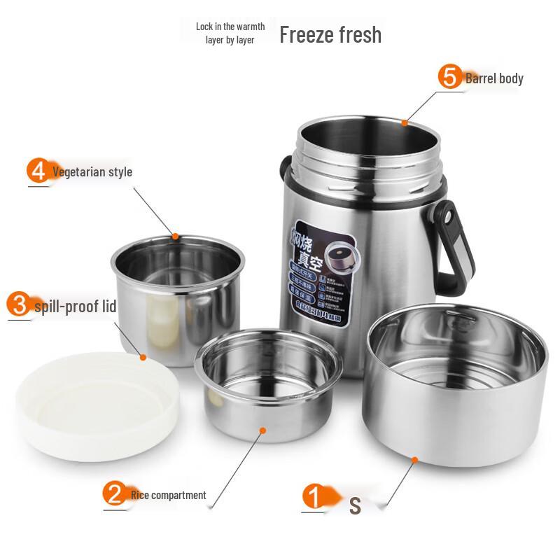 HOCUF 3-lagige Vakuum-Isolier-Lunchbox aus 304 Edelstahl mit Bestecktasche