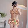 New Girl Small Fresh Bikini Sexy Small Breasts Gather Fashion Printing Split Skirt Swimsuit Women's Three-piece Set