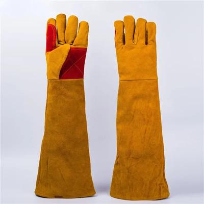 23,6 Zoll lange Ärmel Lederschweißhandschuhe, hitzebeständige Herdfeuer- und Grillhandschuhe, durchstichfeste Handschuhe für Gard