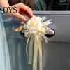 Champagne Rose Car Handle Decor Wedding Artificial Rose, Door Rearview Mirror Flower Reusable Decorative with Ribbon Bow, Suction Cup, Bridal