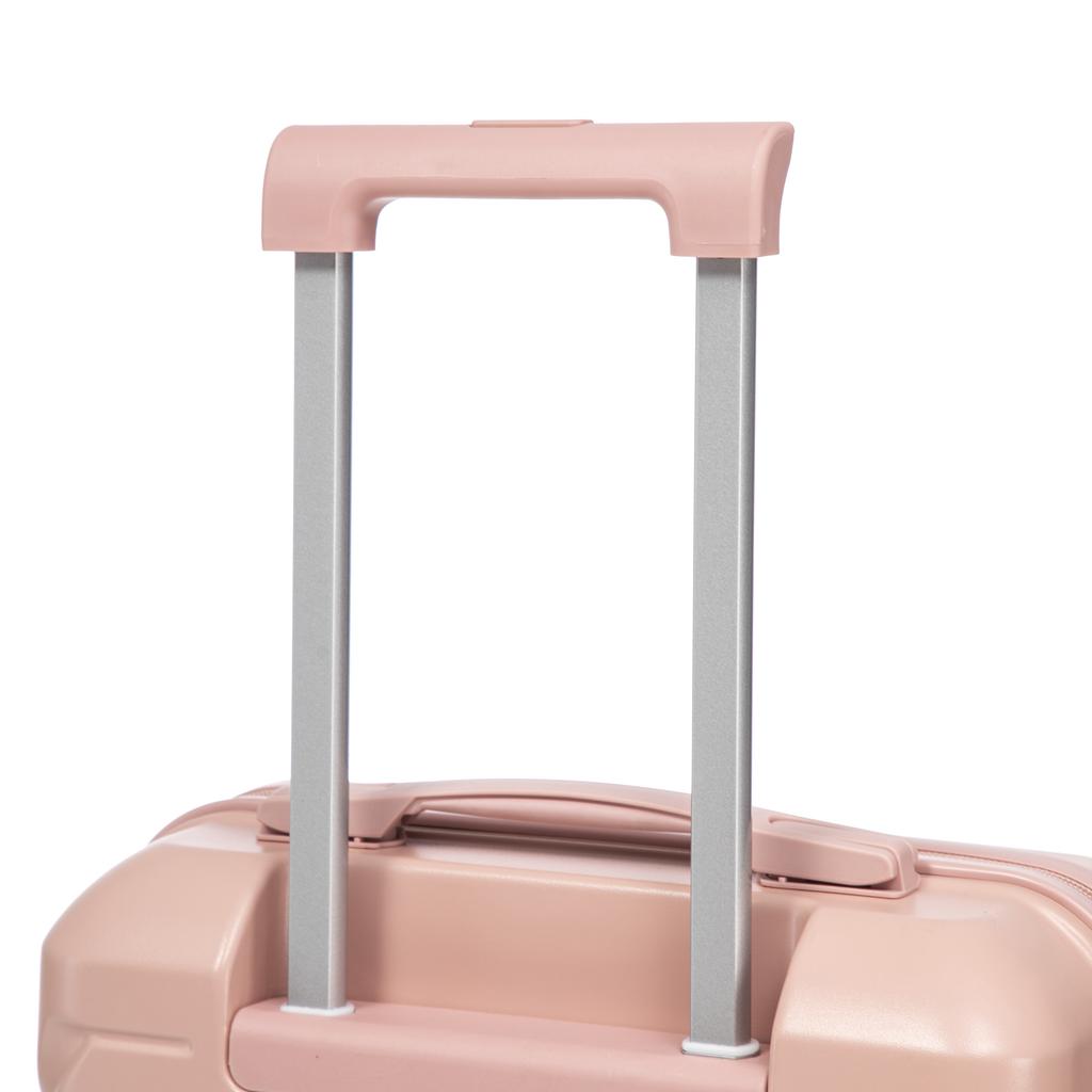 14"/19" 2-Piece ABS Spinner Suitcase Set with Combination Lock & 14" Cosmetic Bag (Pink)