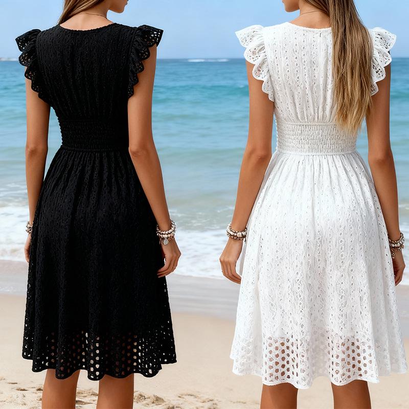 2026 Elegant V-neck Sleeveless Summer Dress for Women - European & American Style Vacation Wear