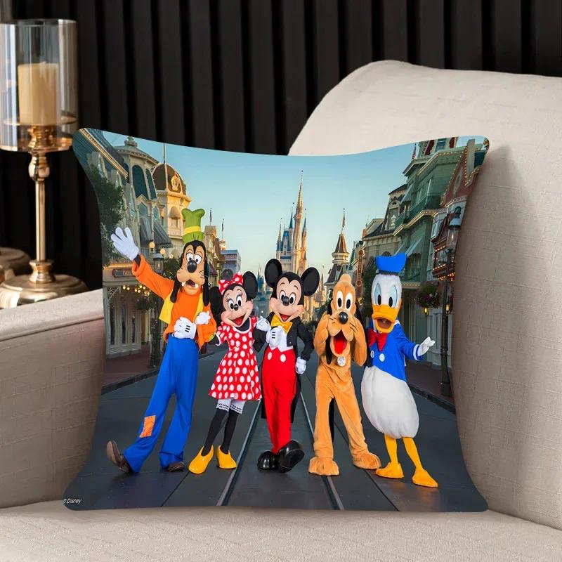 Kissenbezug mit Donald Duck, Minnie und Mickey Mouse für Wohnzimmer, Schlafzimmer, Büro oder Auto, 45 x 45 cm, quadratisch