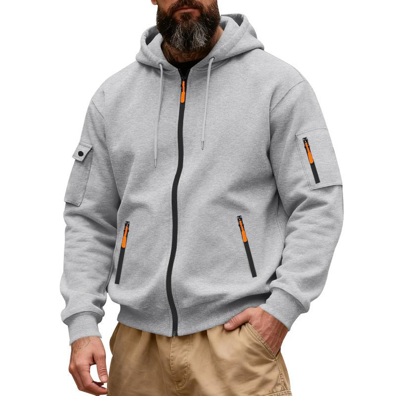 Herren Kapuzen-Arbeitskleidungs-Sweatshirt mit Reißverschluss, gefüttert mit Fleece, lockere Passform, für Pendler, für Herbst und Winter