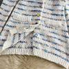 Autumn Winter Women Sweet Striped Knitted Sweater Two Piece Set Single Breasted Cardigans Tops and Mini Short Sheath Skirt Suit
