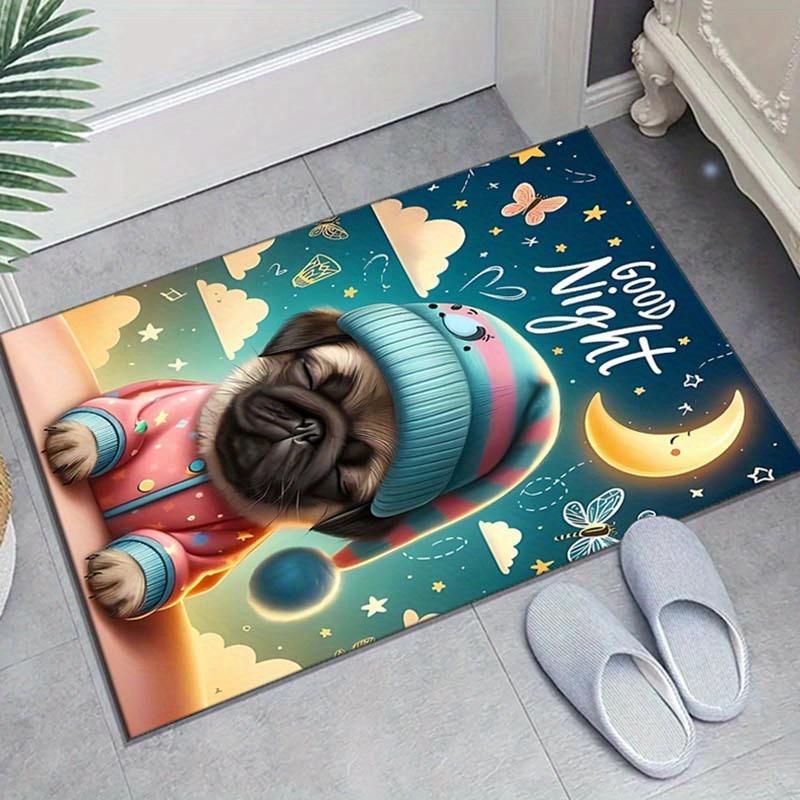 

Crystal Velvet Pug Printed Area Rug for Bedroom And Living Room Home Decoration, Non-Slip Mat for Bedside. 60cm x 90cm