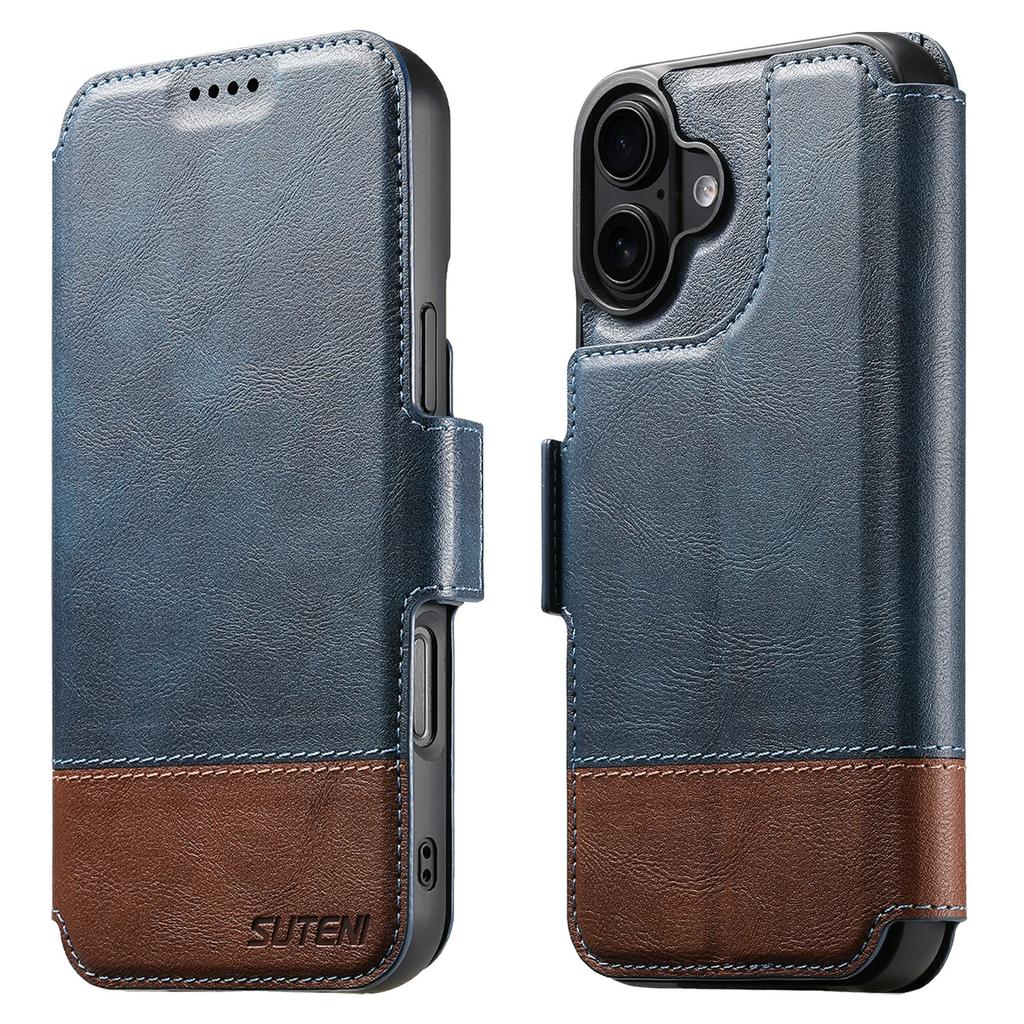 SUTENI Q-06 For iPhone 17 Case Color Splicing Magnetic Detachable Leather Phone Cover