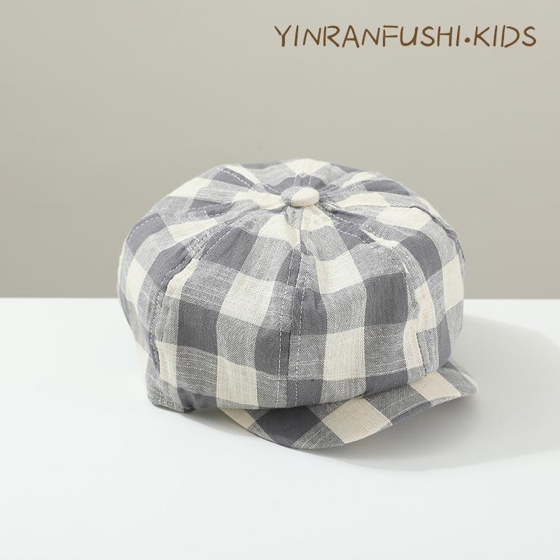 New Children's Plaid Front Hat Spring and Autumn Retro Baseball Cap Painter Hat Baby British Breathable Outdoor Beret
