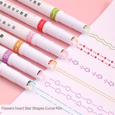 6 buc./set flori kawaii în formă de linie pixuri evidențiatoare vârf cu rolă curba căptușeală marker pentru scris jurnal Desen papetărie