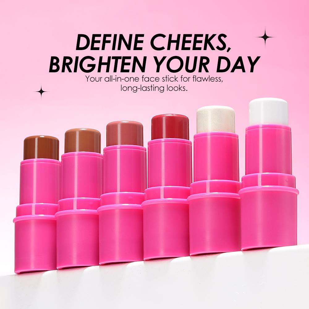 Julystar Makeup Stick, Contour Highlighter Blush Stick for Face, Shimmer High Light Stick, Creamy Natural Face Shaping Contour Brightening Blush Stick