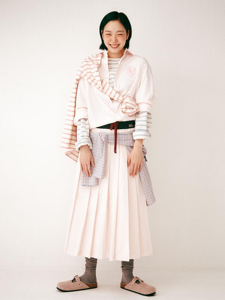 [mardimercredi] Cotton Pleated Maxi Skirt - Light Pink