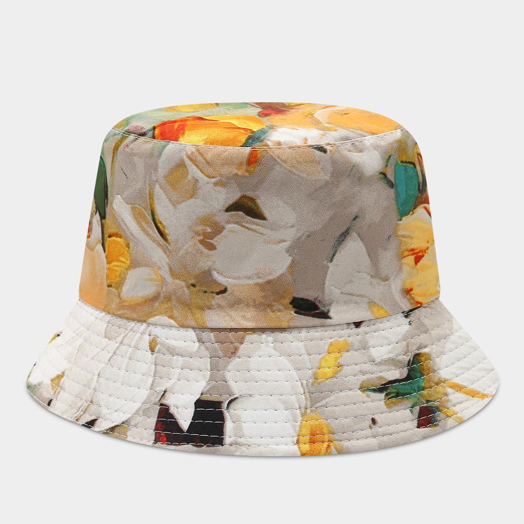 Double-sided Bucket Hat Women's Spring and Summer New Colorful Graffiti Flower Pot Hat Trendy Foldable Sun Hat Shows Small Face