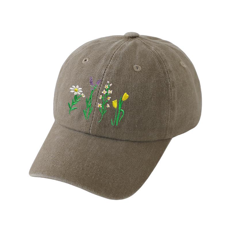 Floral Embroidered Polyester Baseball Cap - Adjustable Sun Protection Casual Hat
