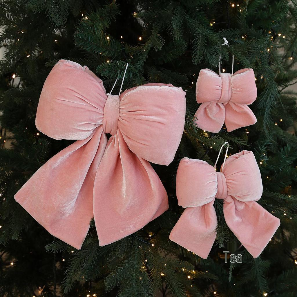 Pink Velvet Christmas Bow Ornament for Tree and Wedding Decoration