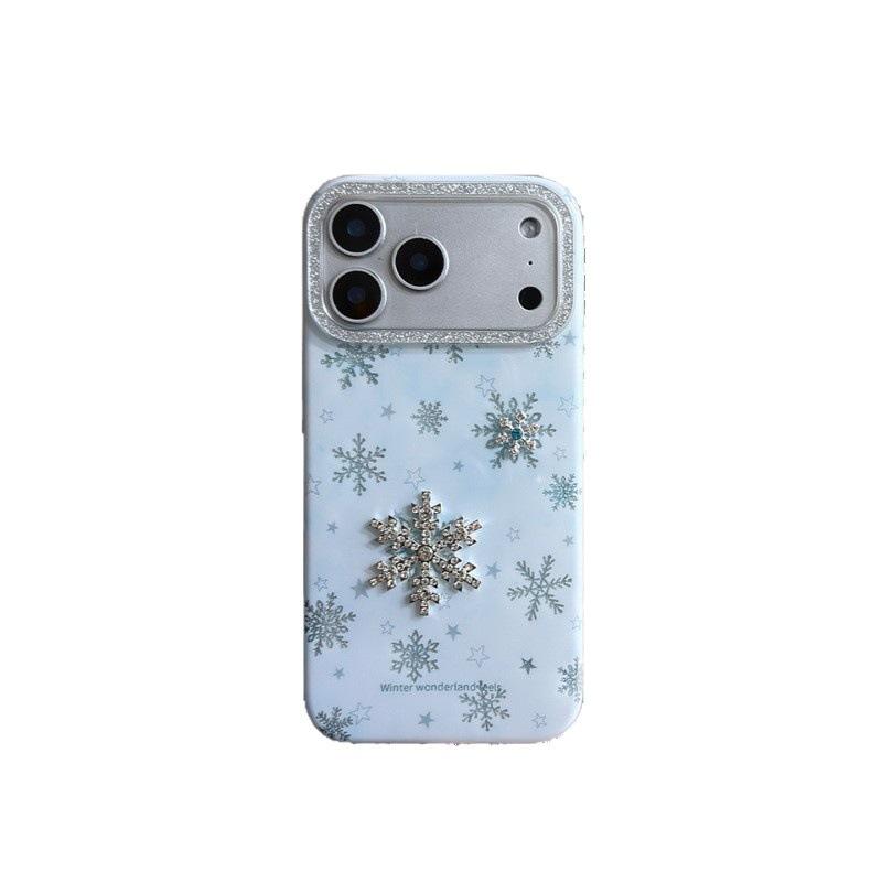 Milk blue three-dimensional snowflake suitable for iphone17/16pro max mobile phone case Apple 15 glitter 14 protective case