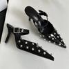 Mode Mode Kristallnieten Designer High Heels Mules Slipper Elegant Spitz Zehen Schnallenriemen Schuhe Damen Pumps Sandalen