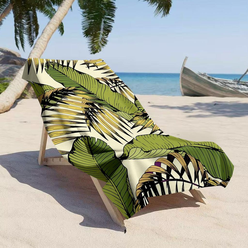 Botanical Green Leaf Microfiber Beach Towel 1 Piece Set 2D Flat Printed Sandproof Waterproof Holiday Sea Sunbed Lounger Towel