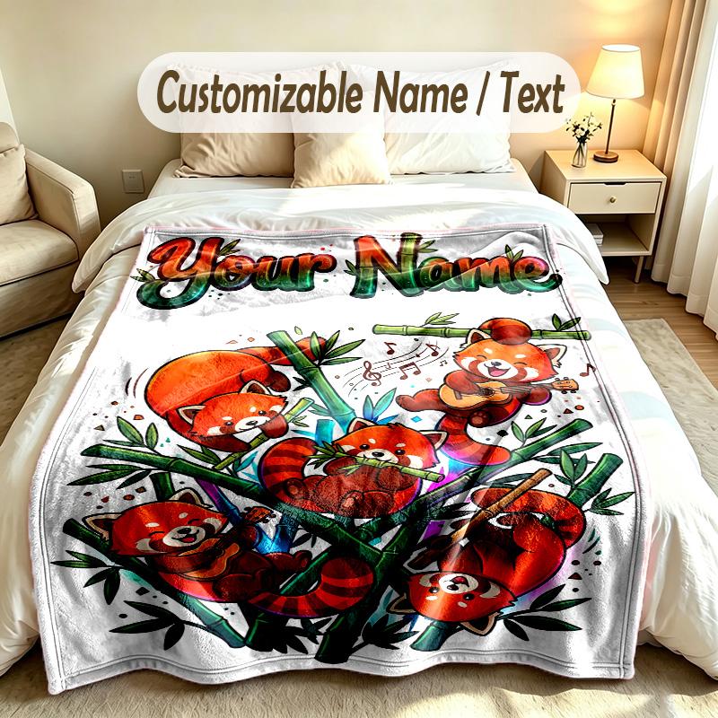 Bear Panda Theme Soft Blanket Personalized Custom Name Text Print Warm Blanket Home Sofa Bedroom Decor