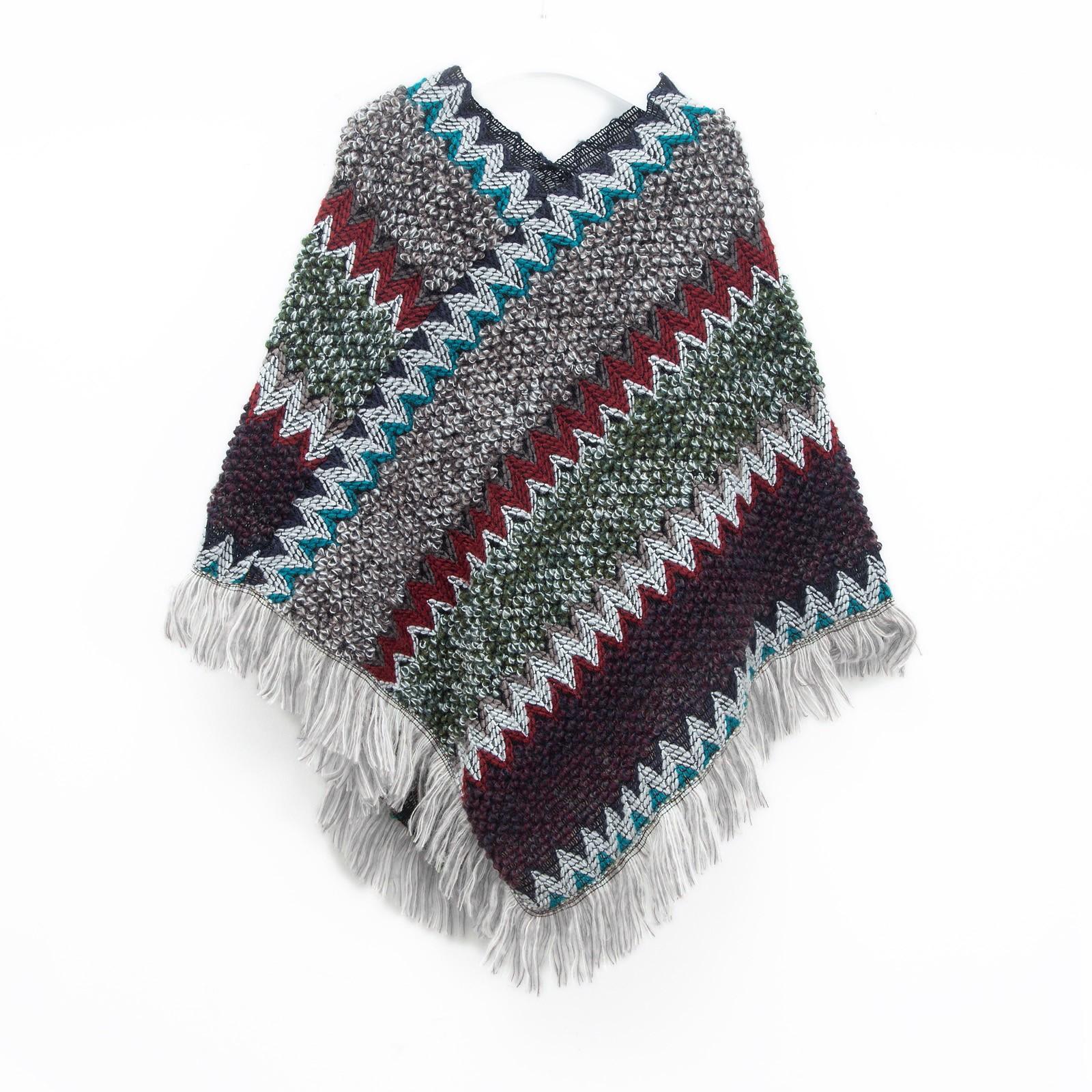 

Женская этническая ретро-накидка Sassel, толстая цветная полосатая шаль, шарф One Size тёмно-синий