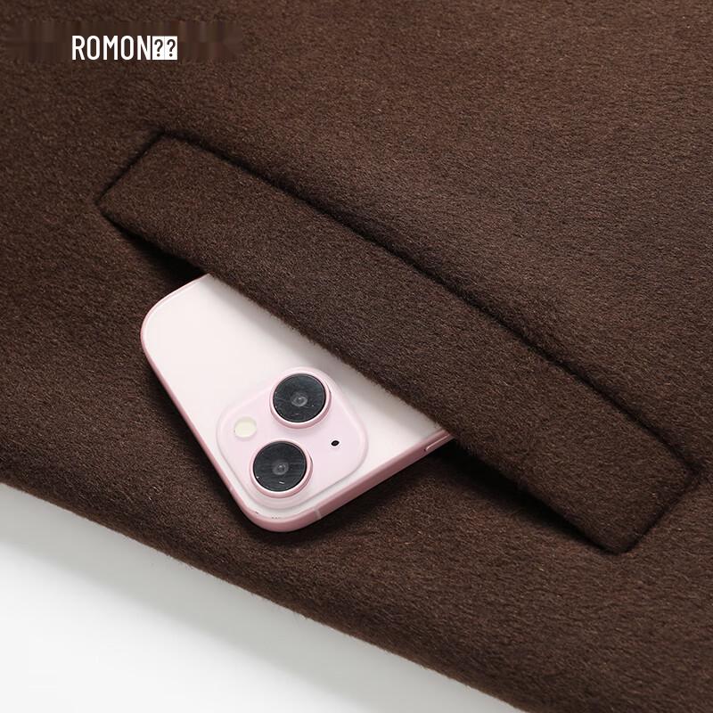 Luomeng Men's 70% Wool Double-Breasted Mid-Length Overcoat