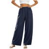 Women Casual Loose Fit High Waist Linen Blend Wide Leg Pants with Pockets Elastic Waistband for Everyday Wear