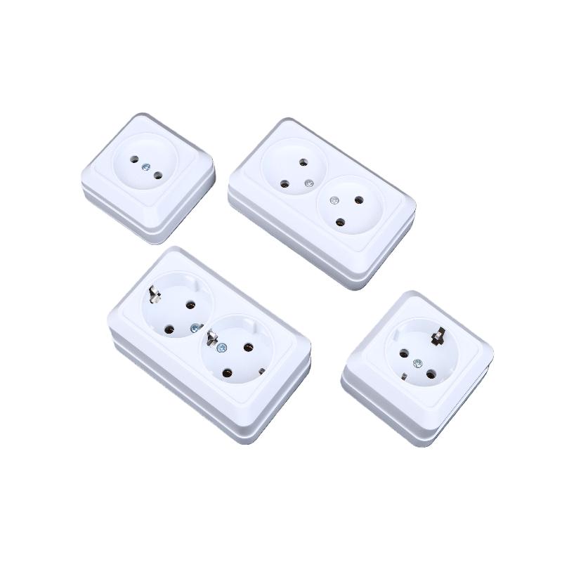 1Pcs 10A Eu Standard Electrical Outlett Ground Vintage Surface Power Socket Plugs Flame Retardant Plastic Wall Mount Socket